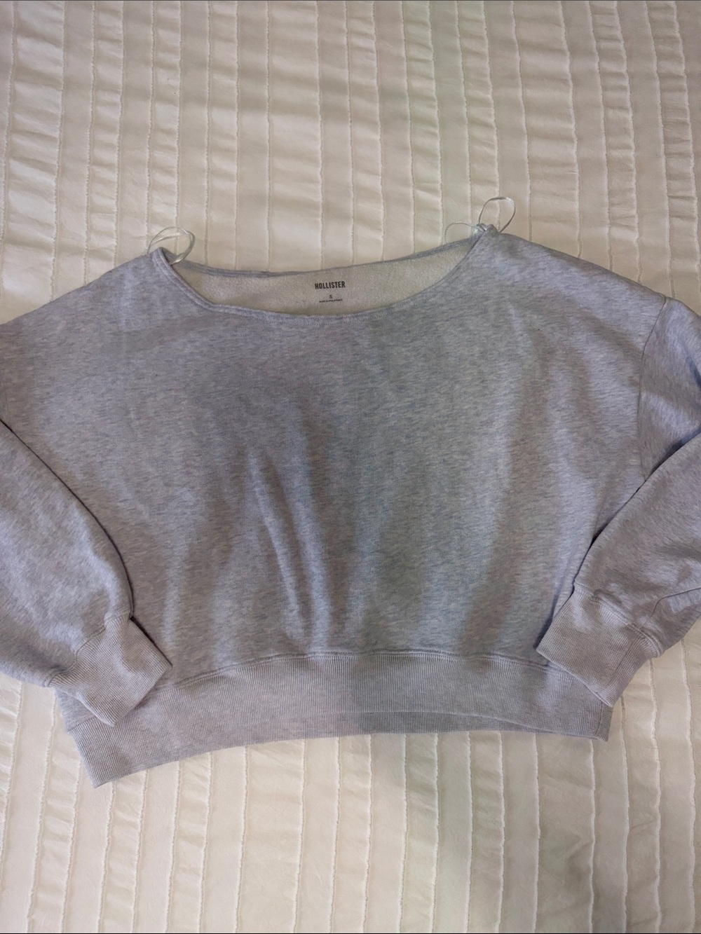 Hollister Light Gray Cropped Crewneck Sweatshirt